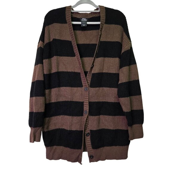 Social Collision Oversized Striped Cardigan Sweater Brown Black L Grunge - Picture 1 of 12